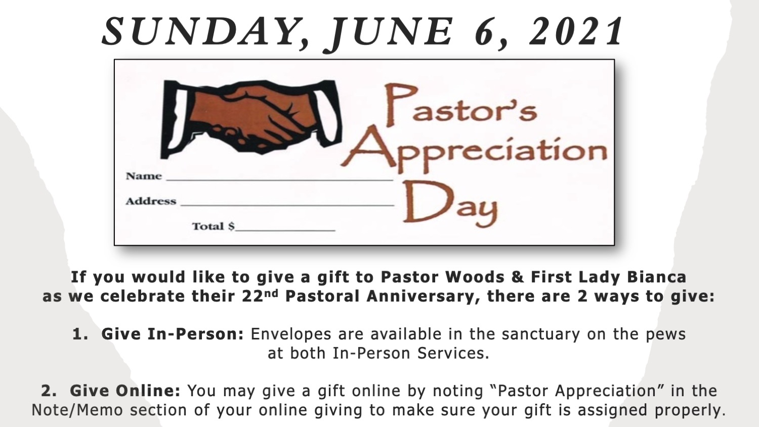 Ways to give a gift to Pastor Woods