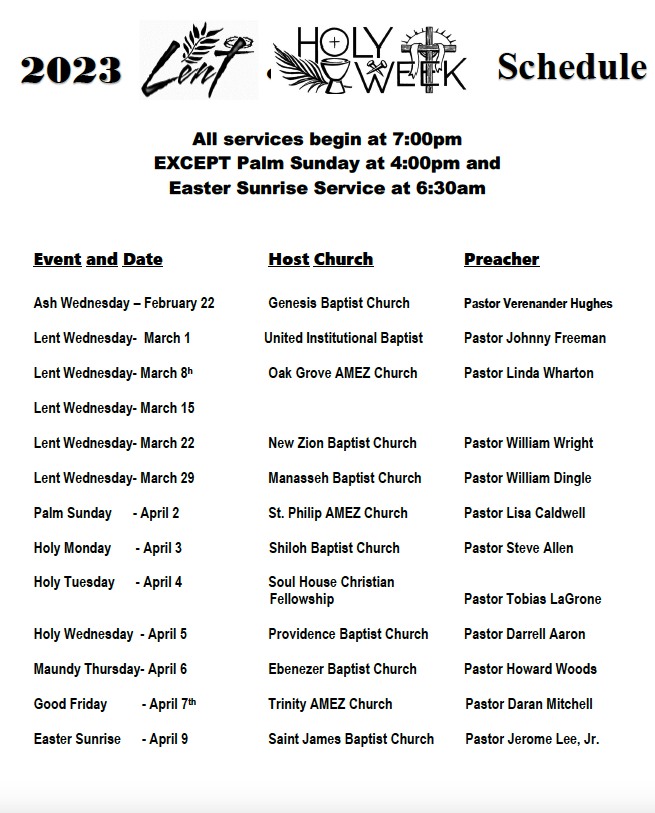 Comercialización sentar Montañas climáticas 2023 Lent-Holy Week Schedule | Ebenezer Baptist Church